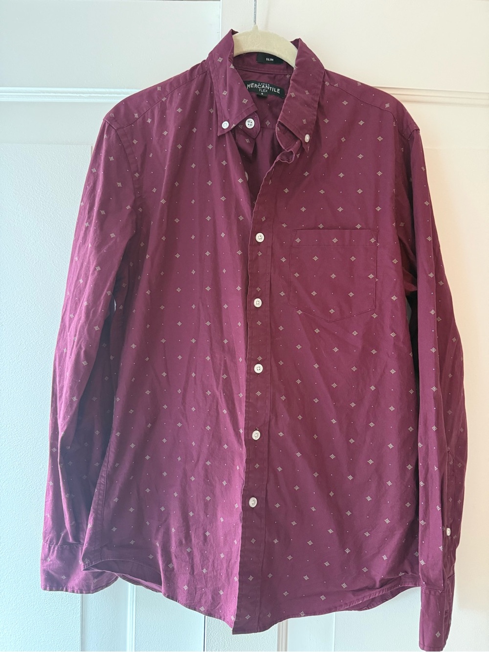 J. Crew Men's Maroon Button-Down Shirt with Micro Diamond Print